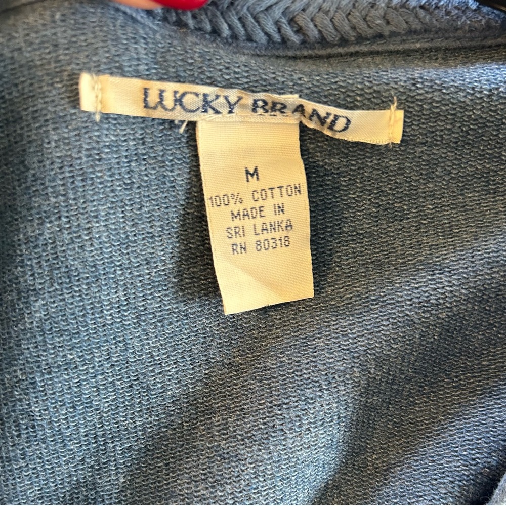 Lucky Brand Blue Zip Hoodie with Pink & Orange Embroidered Trim & Beaded String - Picture 13 of 16